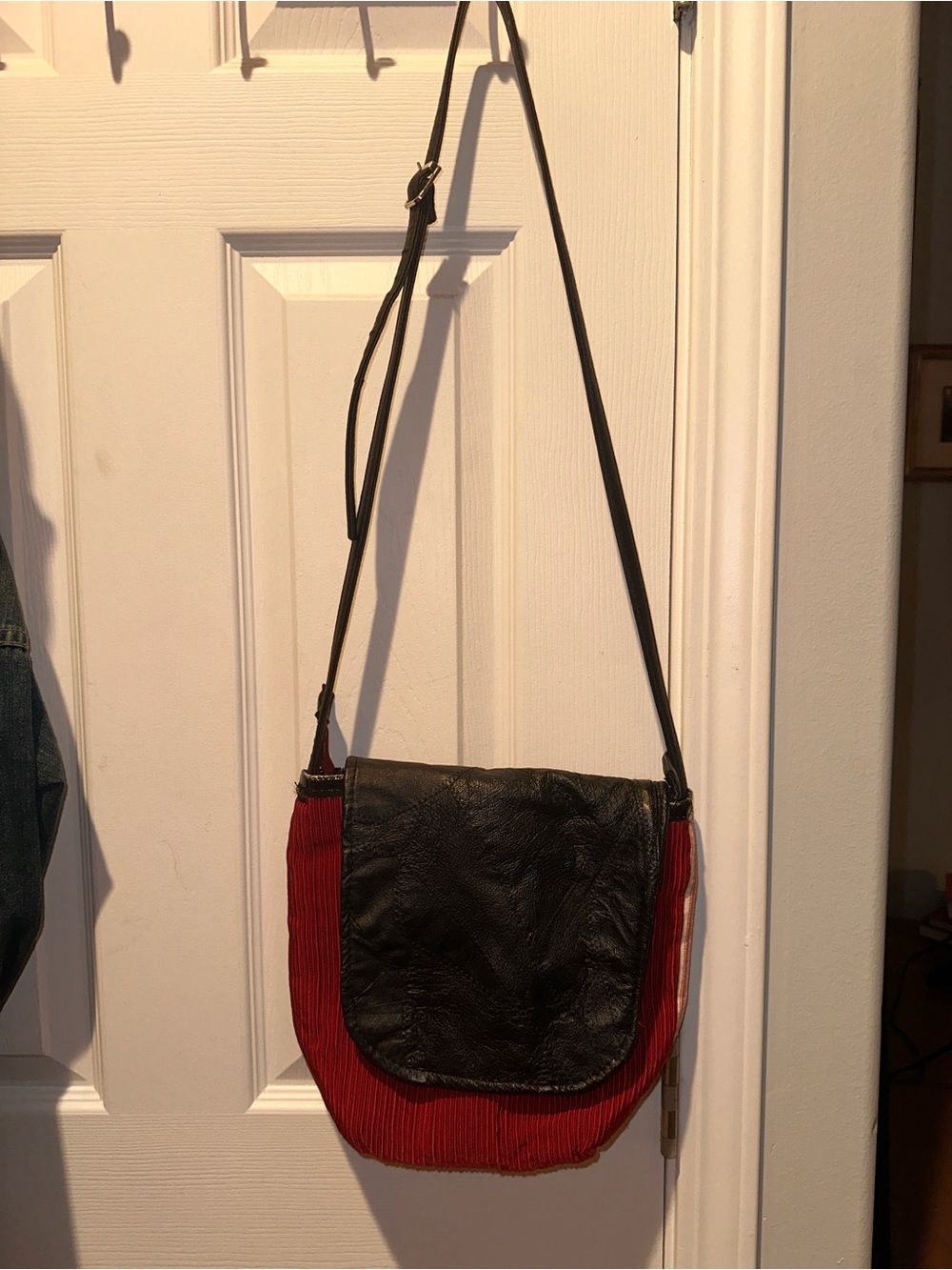 Black and Red Crossbody Shoulder Bag - handmade patchwork